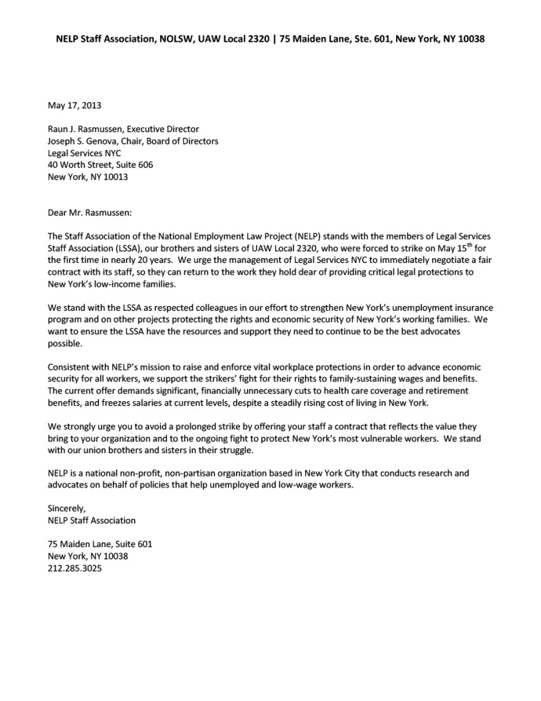 NELP Staff Association — Letter of Support LSSA | Legal Services Staff ...