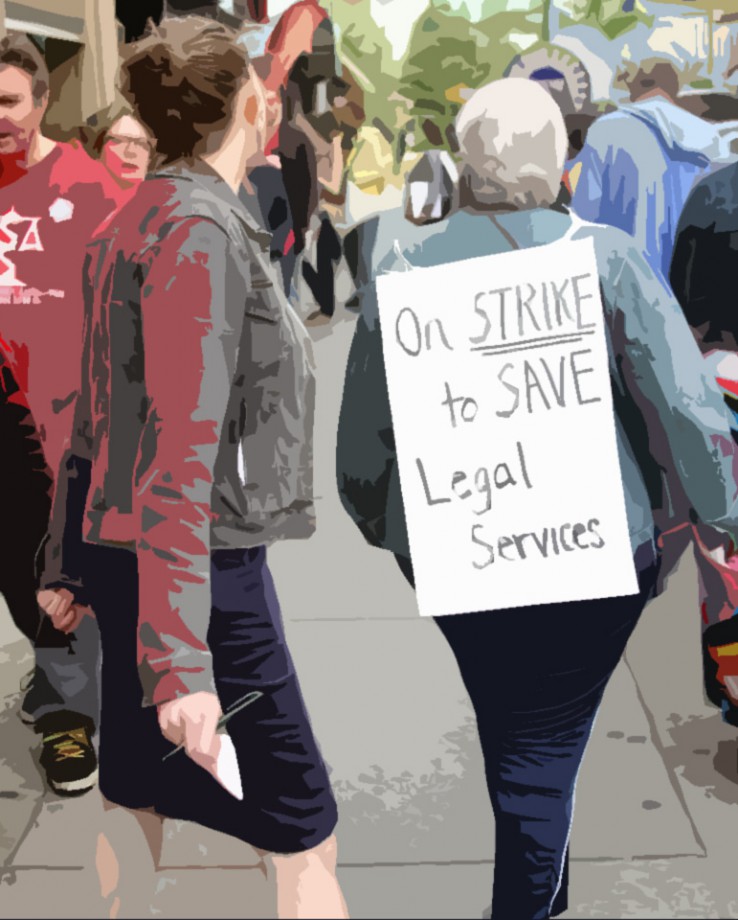 picket cutout Legal Services Staff Association UAW/NOLSW Local 2320